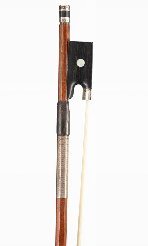 A silver-mounted violin bow, branded [illegibly]