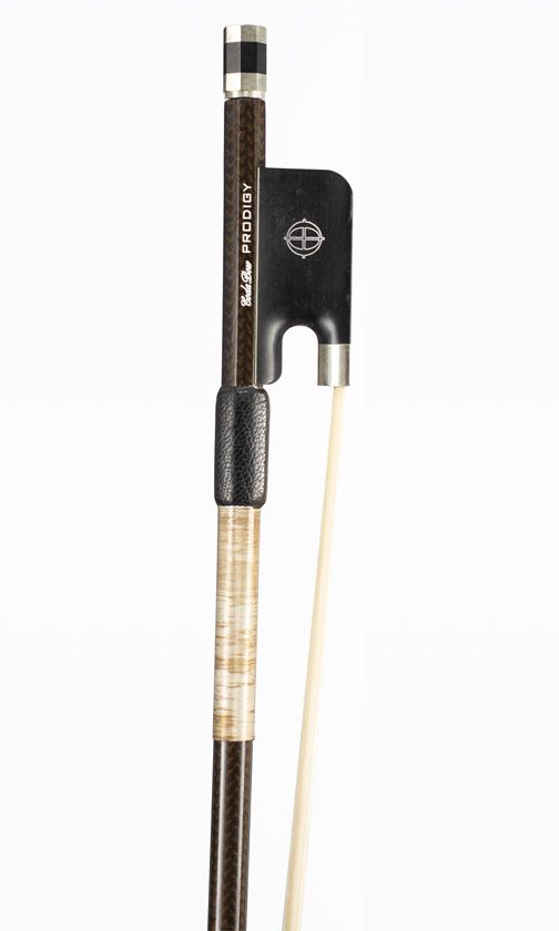 A nickel-mounted small sized viola bow, branded Coda Bow Prodigy