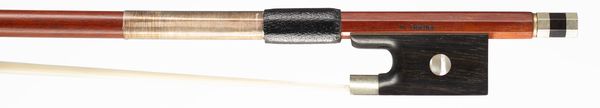 A nickel-mounted violin bow, branded W Dorfler
