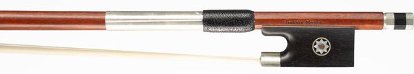 A nickel-mounted violin bow, branded Gustav Meyer