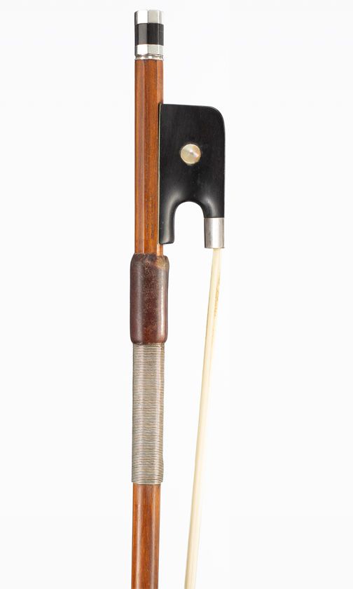 A silver-mounted cello bow, branded W. E. Hill