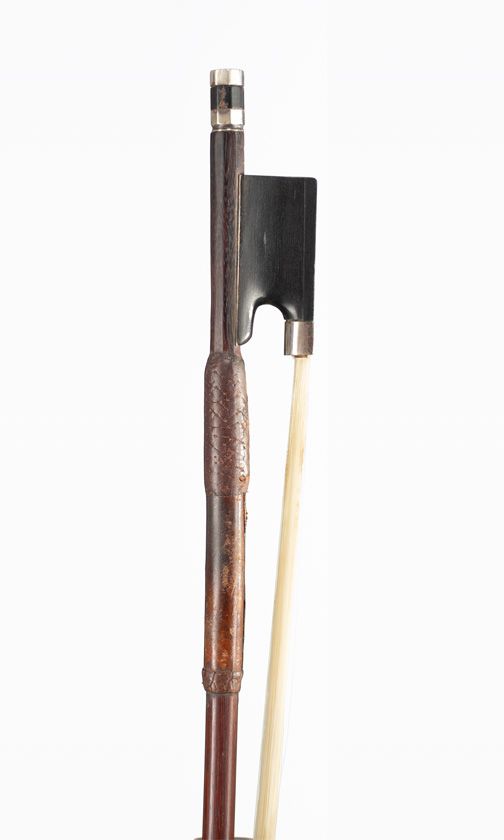 A silver-mounted violin bow, branded [illegibly]