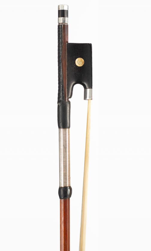 A silver-mounted violin bow, branded Meinel