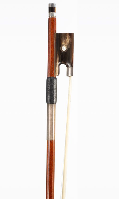 A silver and horn mounted violin bow, branded C. H. Riedel