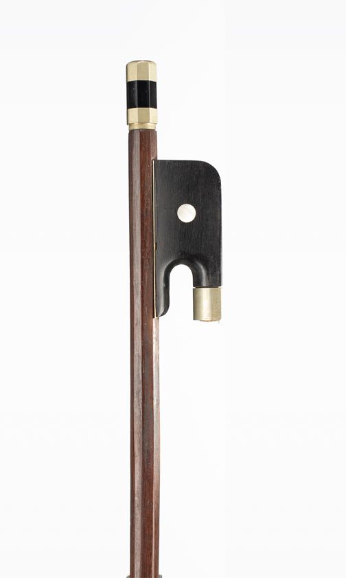 A nickel-mounted double bass bow, unbranded