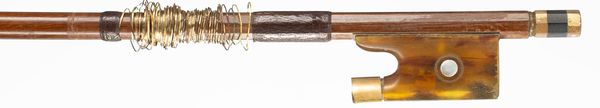 A nickel-mounted violin bow, branded H. Dloget [?]