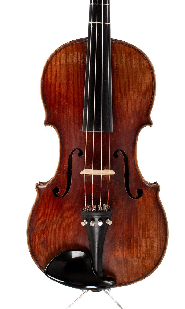 A violin, labelled Mathias Neiner