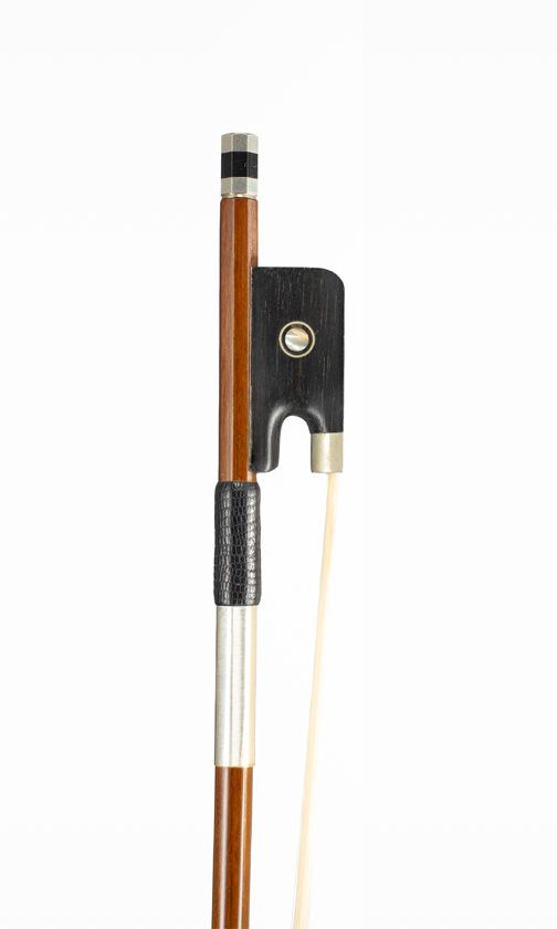 A nickel-mounted cello bow, unbranded