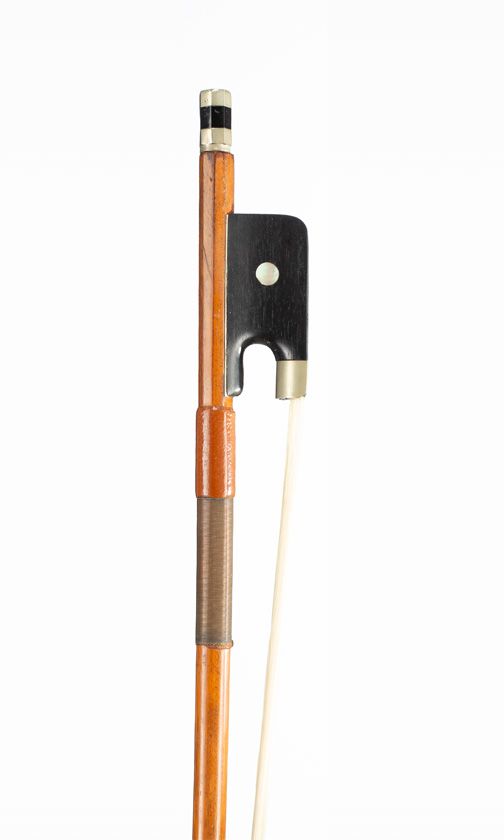 A nickel-mounted cello bow, unbranded