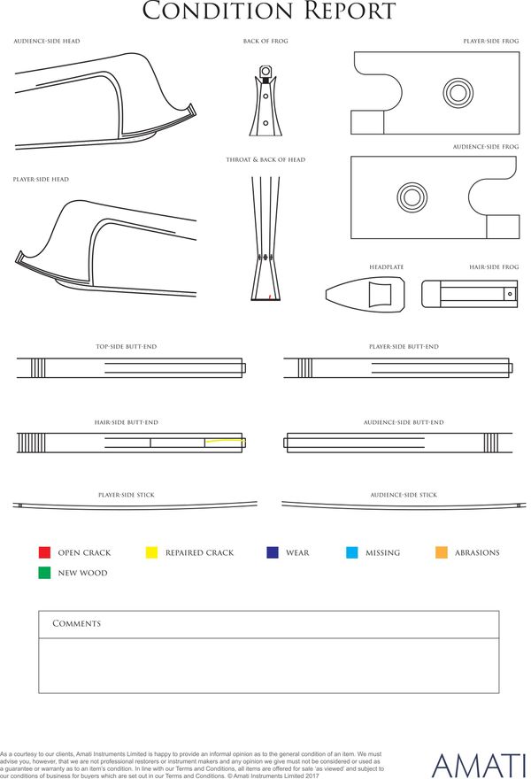 A silver-mounted violin bow by Marc Laberte, France, circa 1940 - condition report