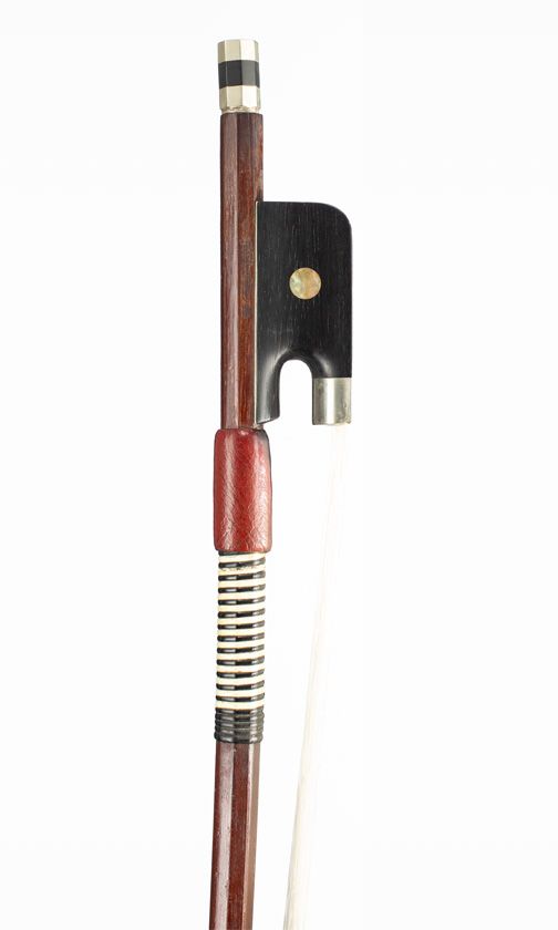 A nickel-mounted cello bow, branded W Seifert