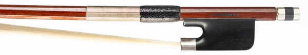 A silver-mounted cello bow, branded Neudorfer, Swiss made