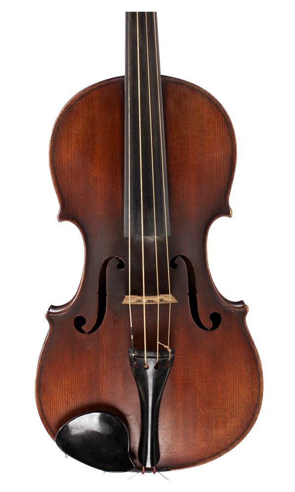 A violin, labelled Gaspar da Salo...