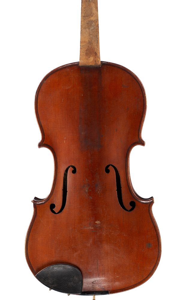 A violin, labelled Schuster & Co. Markneukirchen