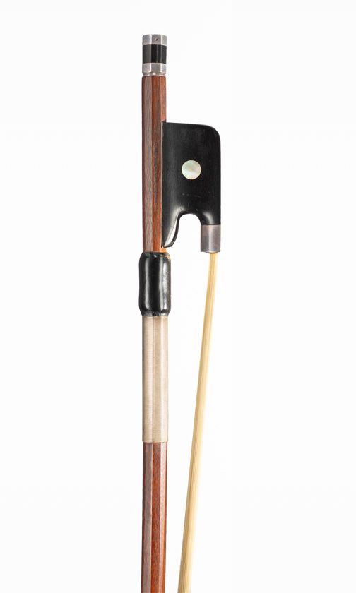 A silver-mounted cello bow, branded Caressa & Francais Paris