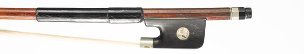 A nickel-mounted cello bow, branded L. Bausch