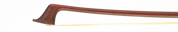 A nickel-mounted cello bow, branded Artist