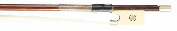 A nickel and bone-mounted violin bow, unbranded