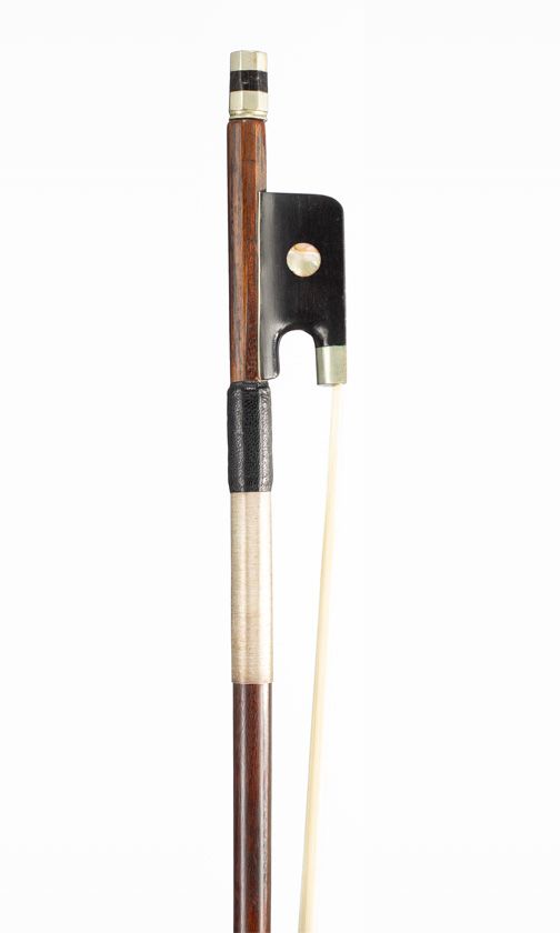 A nickel-mounted cello bow, branded Dodd