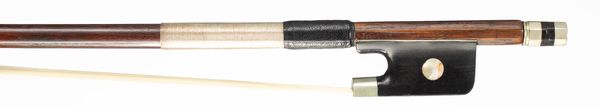 A nickel-mounted cello bow, branded Dodd