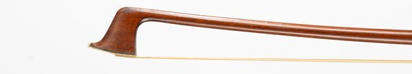 A nickel-mounted violin bow, branded Homa