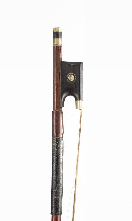 A nickel-mounted violin bow, branded nach Vuill...