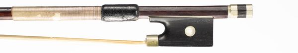 A nickel-mounted violin bow, branded H. Metzner