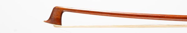 A nickel-mounted violin bow, branded Albert Nurnberger