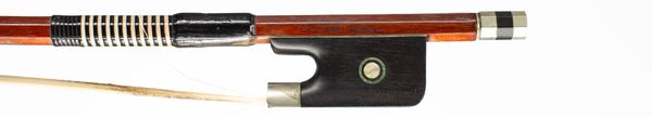 A nickel-mounted cello bow, branded Alfred Knoll