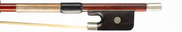 A nickel-mounted cello bow, branded Ary France