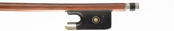 A nickel-mounted cello bow, branded Emile Ouchard