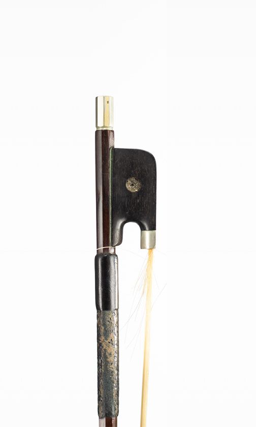 A nickel-mounted cello bow, unbranded