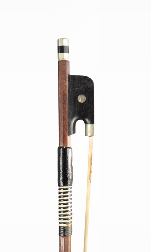 A nickel-mounted viola bow, branded W. Seifert