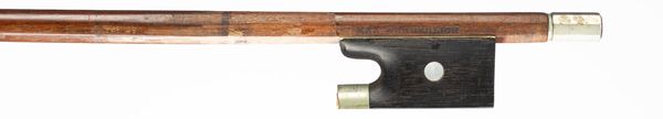 A nickel-mounted violin bow, branded Max Wunderlich