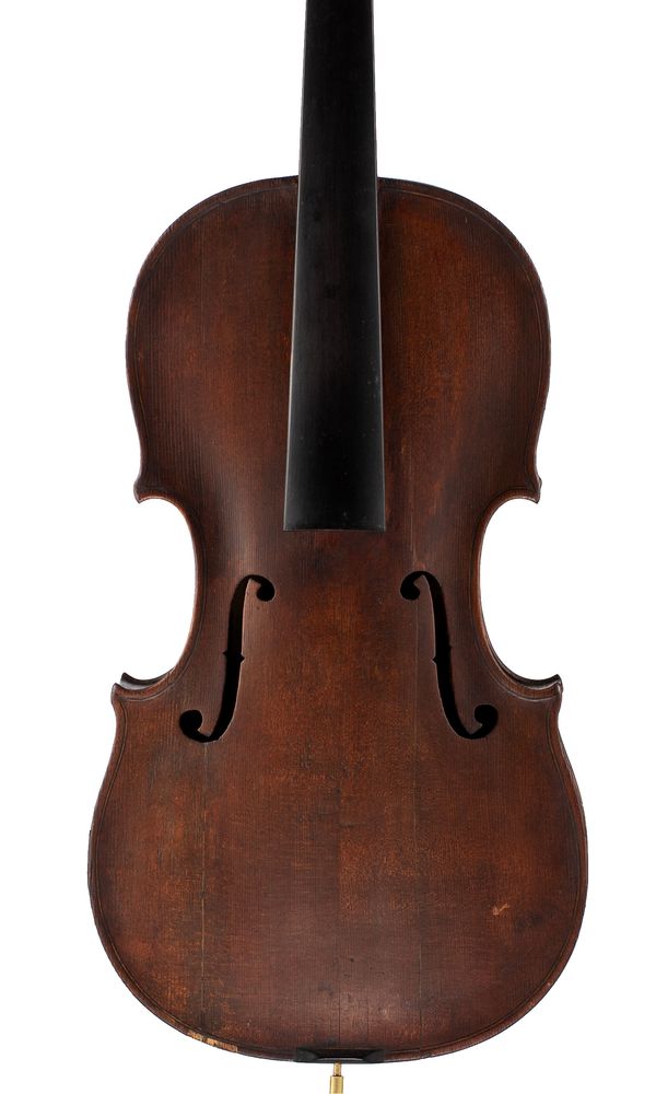 A violin, labelled Joannes Fioronus Guidantus
