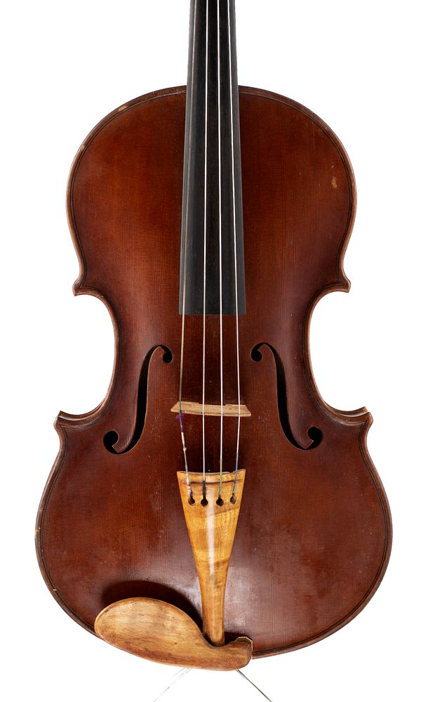 A viola, labelled David R Buchanan, Eynsham, Oxford, 1984