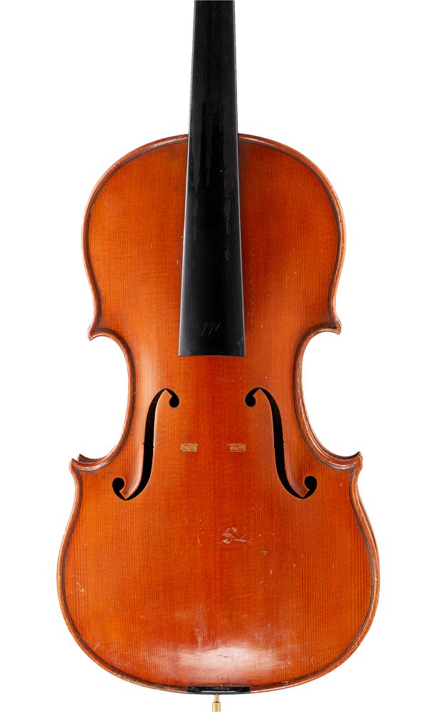 A violin, labelled Mathias Klotz