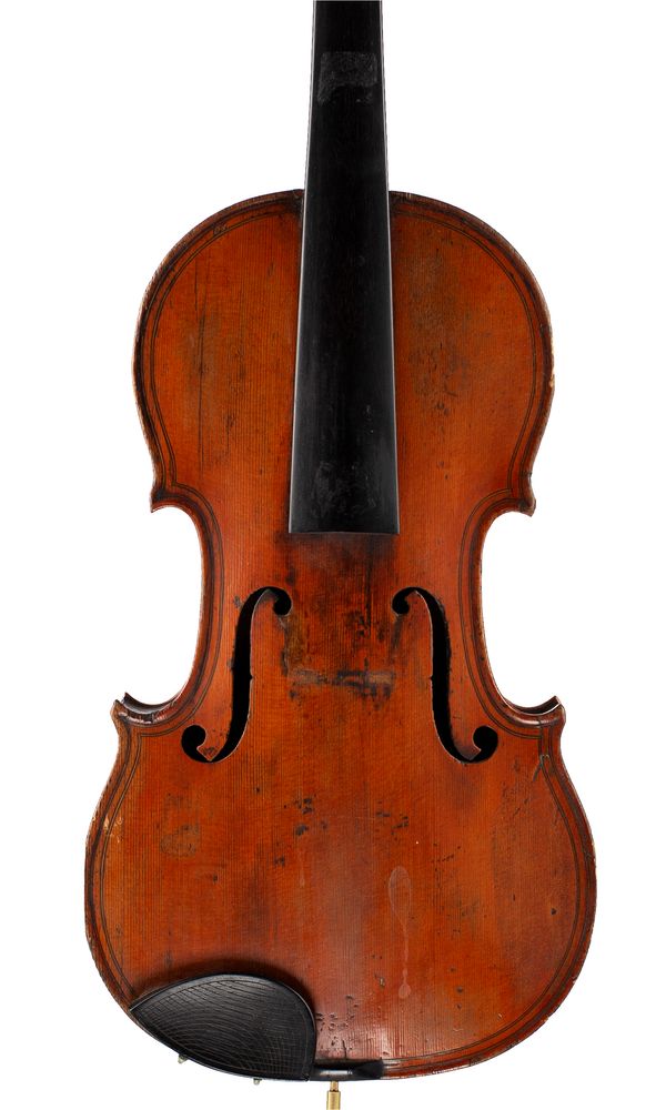 A violin, labelled Bruger