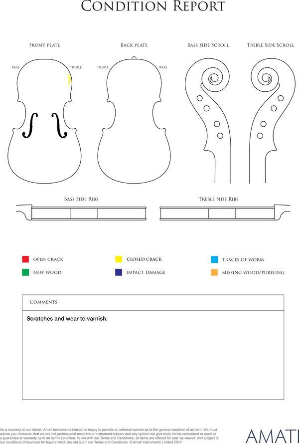 A cello, labelled Renzo Pasolini - condition report
