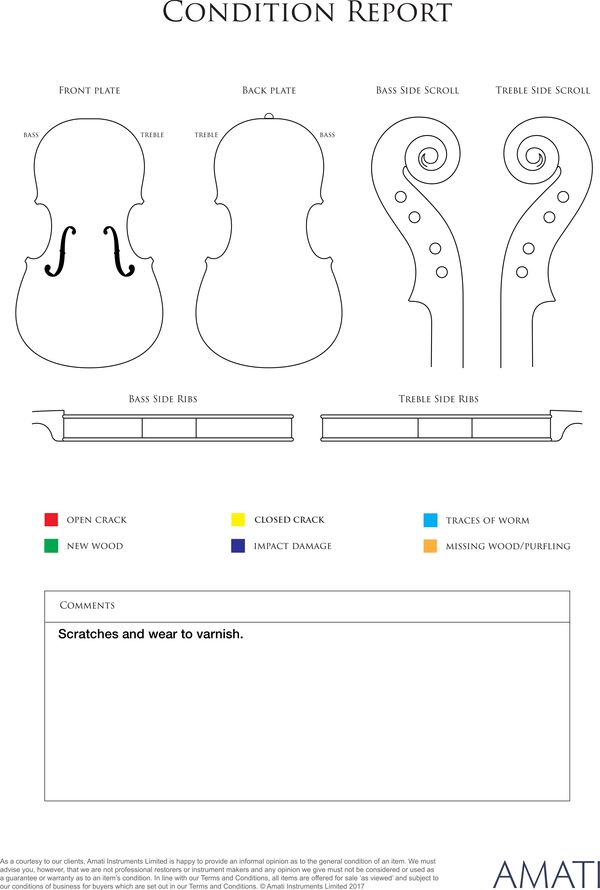 A three quarter-sized cello, labelled Renzo Pasolini - condition report