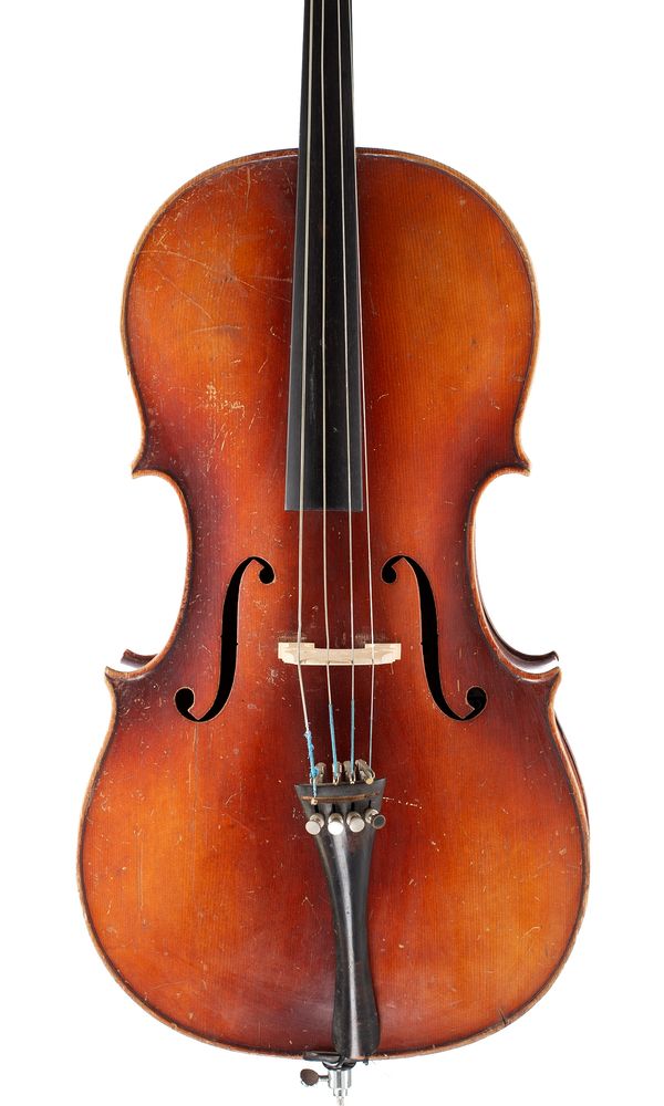 A three-quarter sized cello, labelled E. R. Pfretzschner