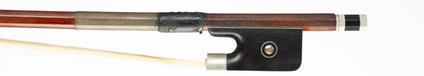 A nickel-mounted cello bow, branded Dörfler