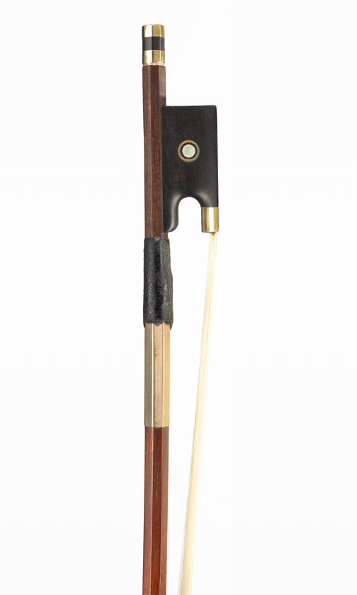 A gold-mounted violin bow, branded P. R. Leblanc