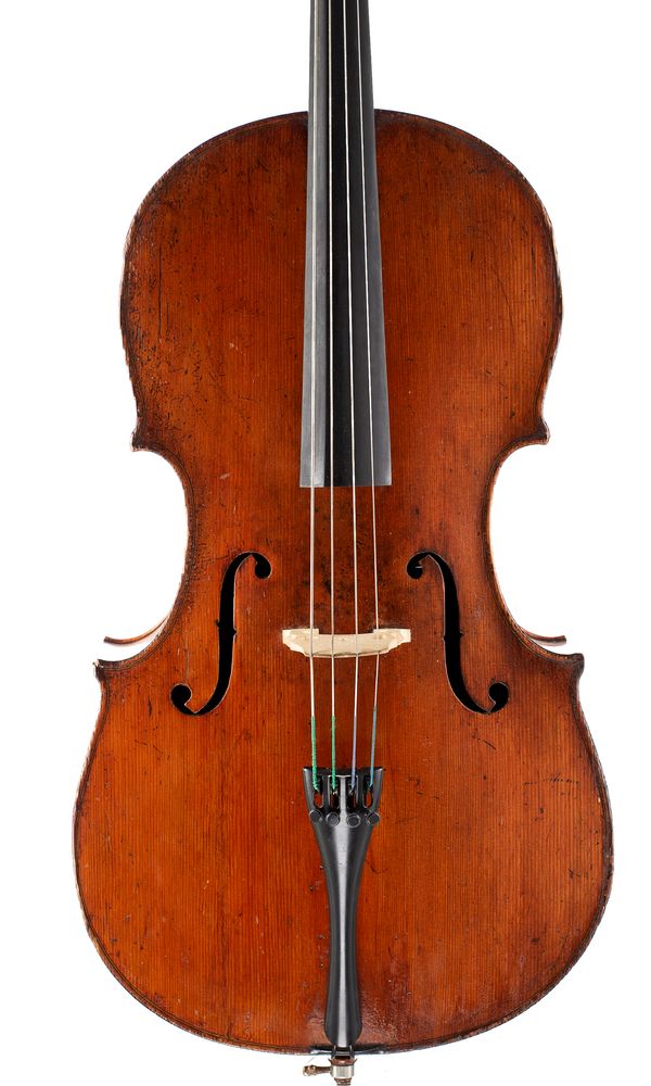 A three quarter-sized cello, unlabelled