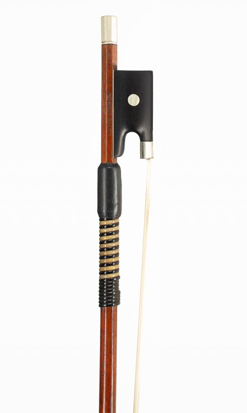 A nickel-mounted violin bow, branded L. Otto Reichel