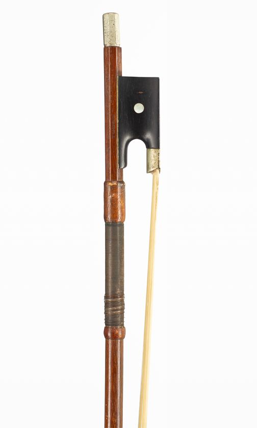 A nickel-mounted violin bow, branded Tubbs