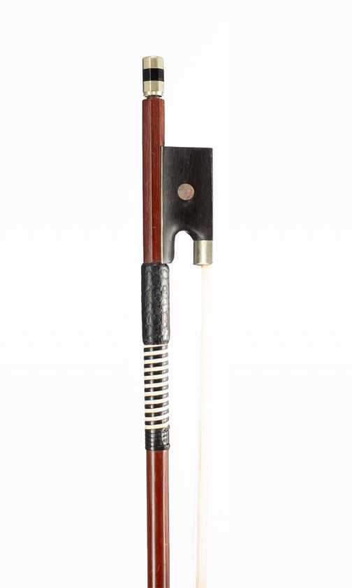 A nickel-mounted violin bow, branded Germany