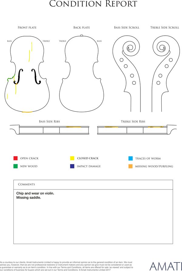 A violin, possibly France, 18th Century - condition report