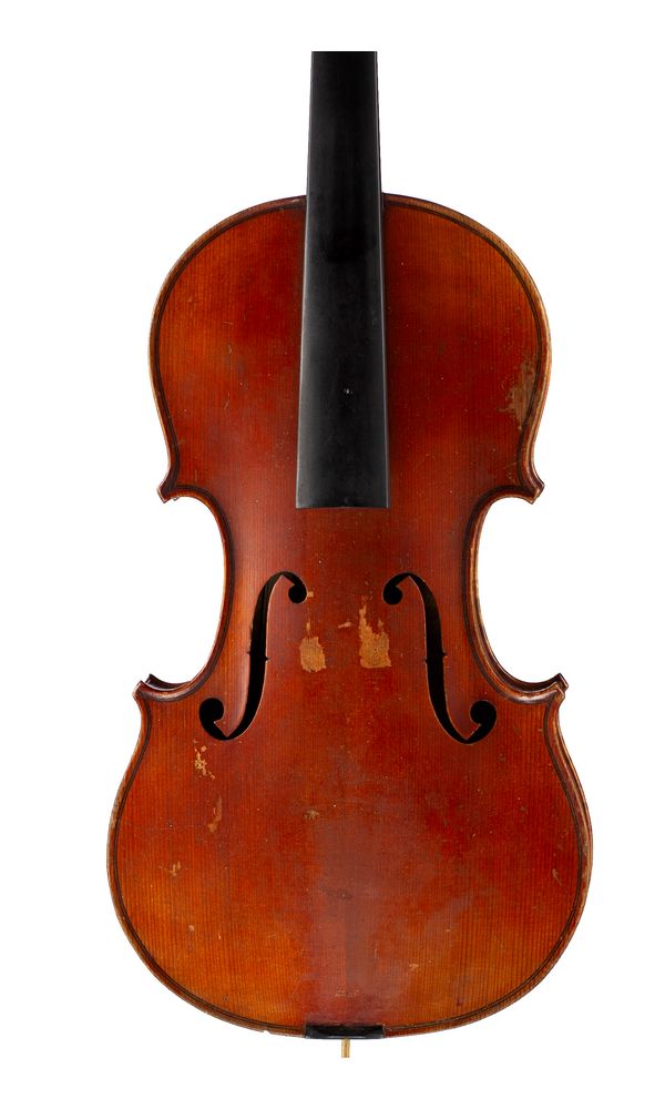 A three-quarter sized violin, labelled Hawkes & Son