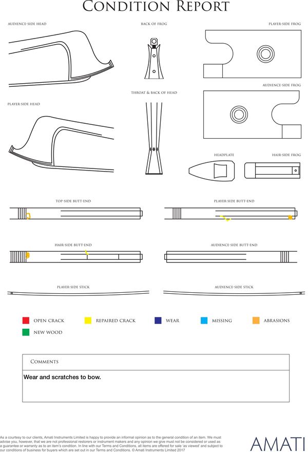 A silver-mounted violin bow, unbranded - condition report